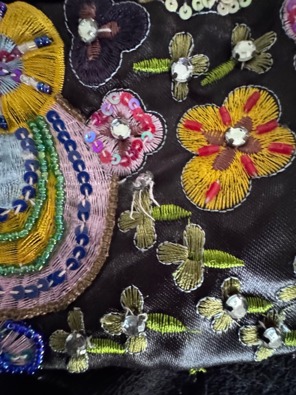 Embroidered Black Floral Evening Clutch 90’s Vintage - Picture 3 of 10